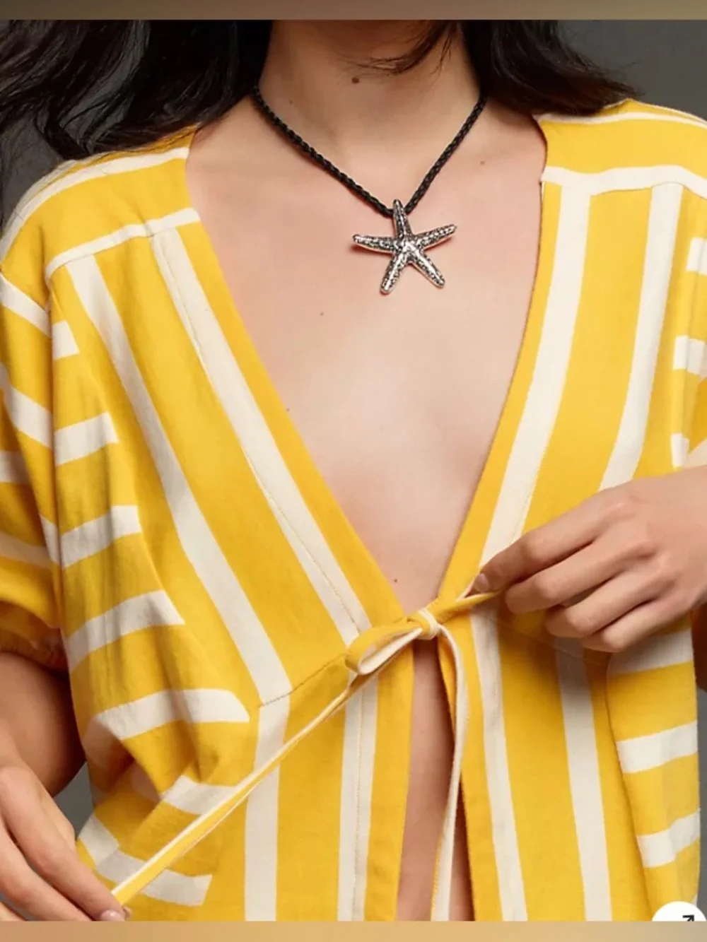 Yellow Stripe By Anthropologie Voluminous Tie-Front Top Yellow Stripe Top: Small